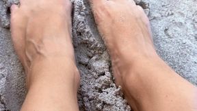 Sandy Vacation Feet Playing in Public