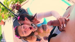kinky mary gets wild in the pool: pee play, girl kissing, oral & wet threesome
