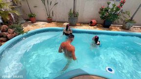 kinky mary gets wild in the pool: pee play, girl kissing, oral & wet threesome