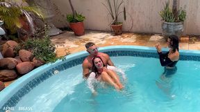 kinky mary gets wild in the pool: pee play, girl kissing, oral & wet threesome