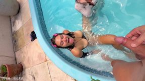 kinky mary gets wild in the pool: pee play, girl kissing, oral & wet threesome