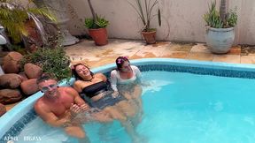 kinky mary gets wild in the pool: pee play, girl kissing, oral & wet threesome