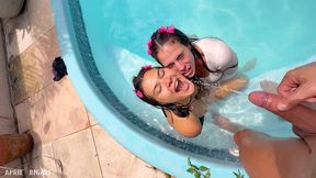 kinky mary gets wild in the pool: pee play, girl kissing, oral & wet threesome
