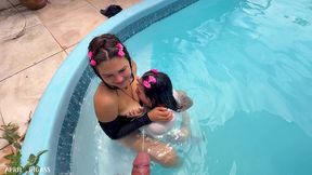 kinky mary gets wild in the pool: pee play, girl kissing, oral & wet threesome