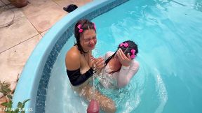 kinky mary gets wild in the pool: pee play, girl kissing, oral & wet threesome