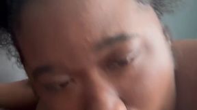 Ebony BBW sucks big black cock in POV