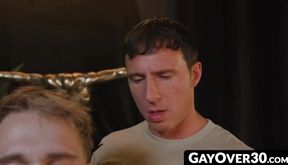 GayOver30.com - Big dude Reese Rideout's raw anal domination of inked customer Marcus