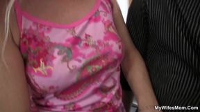 Hairy mother-in-law sucks his big dick before taboo sex