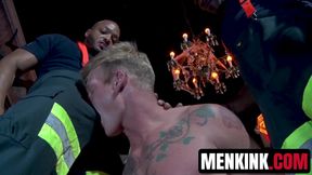Roman Eros pleases his ass with firemen Dillon Diaz and Smash Thompson