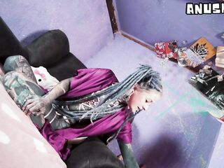 Inked Tattoo Goddess-floozy Live Deep Anal Toy Masturbation