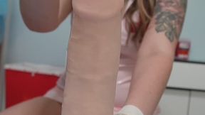 5 MIN POV Latex Nurse Exam, you come in due to a blockage, so I suggest to sound you for a stretching to see if that helps! Then I give you a hand job to be sure the issue is fixed! Wearing: PVC Vinyl Nurse Dress, White XS latex gloves