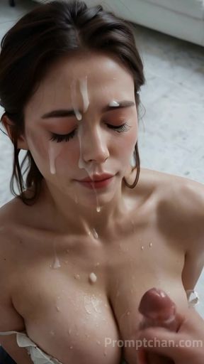 Multiple cumshots Cum on tits Cumslut Cum licking Ai generated Cum in