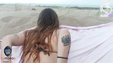 Destroyed Petite Alba on Public Beach Creampie Blast