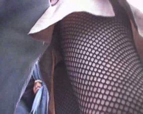 Upskirt view of my hor chubby babe's thick legs in fishnet stockings