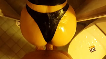 Me fucking my wife&#039_s big wet ass in latex strings in shower