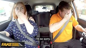 Curvy redhead sucking a large manhood🍆 in the car, letting him come in her mouth – Pretend Driving Lesson