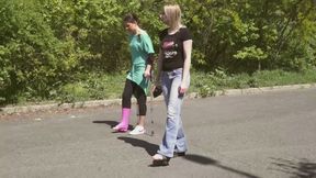 Brandy Term LLWC and Viktoria Term SLWC Crutch in the Park with Foot Play (in HD 1920X1080)