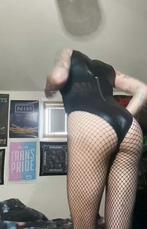 Wet look and fishnet tease