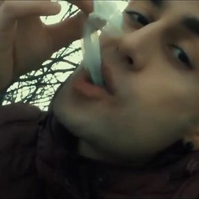 Licking Used Cum Filled Condom Outdoor