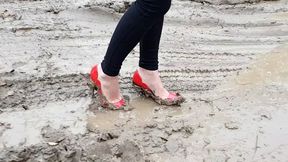 louboutin destruction, high heels wrecked in mud, louboutin in mud, louboutin outdoors