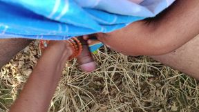 Village wife and husband pussy fingering and hand job at outdoor
