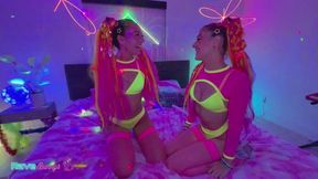 Sasha Tatcha And Madison Steele Shine In Body Paint For A Neon Threeway