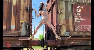 Naked in Outdoor on a Old Train