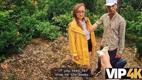 Outdoor fuck with nerdy Blonde while her cuckold bf is sitting near