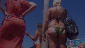 Big ass small thong milf beach bikini