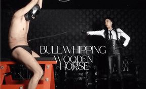 Bullwhipping - Sub of Mistress Ruiko tied to Spanish donkey  and whipped