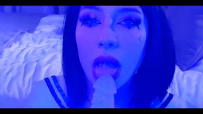 Beauty in a Student Costume Sweetly Sucks a Rubber Dick and Fucks Her Pussy - Peachgardens