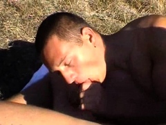 Hot-assed gay guys going for twosome in the field