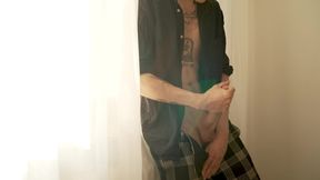 Tattooed Guy Strokes His Huge Dick After College Class - Load Moaning and Cumshot