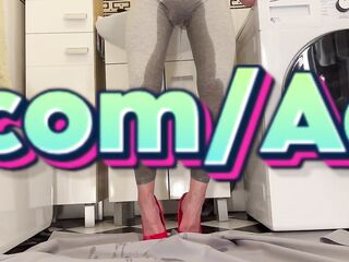Wetting my Leggins and Red High Heels