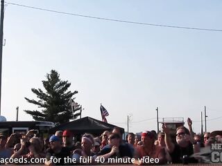 festival honeys at iowa biker rally skin to win pole dancing