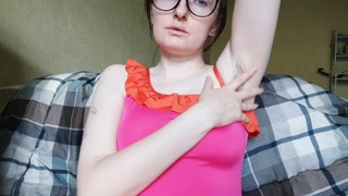 Hairy mom&nbsp;with a hairy pussy in a tight swimsuit touches herself and masturbates