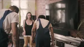 Tattooed TV Studio Yoga Teacher Ana B. gets DP'd by Two Handsome Bossy Teens