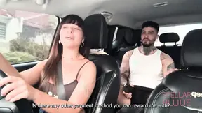 Latina passenger gives a deepthroat blowjob from her driver