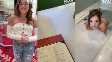 Tan skin blondie gorges thick cock after breakfast POV