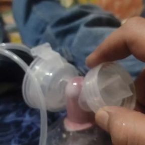 Milking tiny dick with breast pump