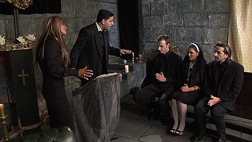 Jasmine Black And Stacey Saran Get Fucked By Priests In The Pews