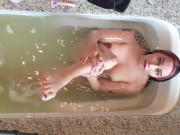 Trans girl shaves and teases herself in the bathtub