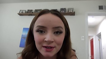 Small tits brunette babe Maria Kazi gets fucked and jizzed POV