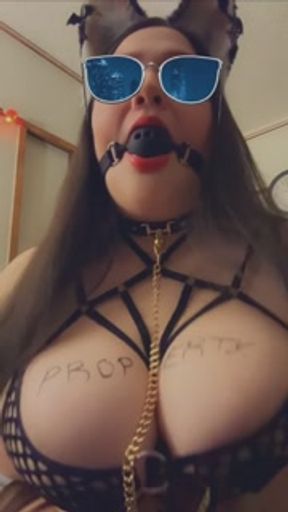 Slave Drooling All Over Herself with a Ball Gag (BDSM)