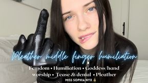 Pleather middle finger humiliation