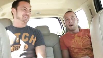 two straight boys fucking in the car driving ! amain exhib r
