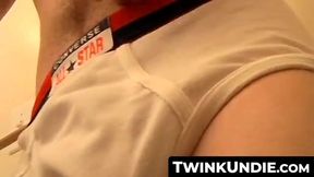 Horny guy's big cock wank under his sweet undies