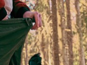 Pissing in the winter forest