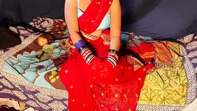 A hot and naughty Indian couple in a red saree gets carried away in a