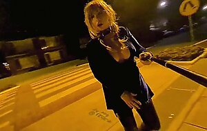 Bimbo sissy slut flashing by busy road (gets seen)